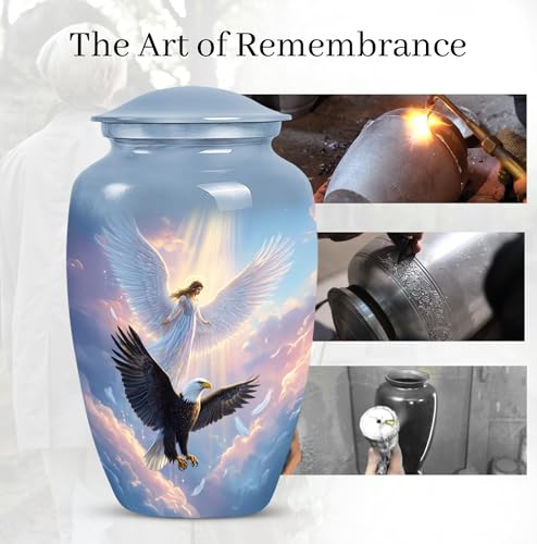 Image of Eagle Funeral Urn for Human Ashes -Decorative White Angel Urns for Men
