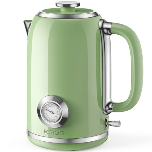 Electric Kettle 1.8L with Temperature Gauge, 1500W Fast Boiling Electric Tea Kettle, 100% Stainless Steel Retro-Style Hot Water Kettle Electric - Glowing LED Light, Auto Shut-Off & Boil-Dry Protection