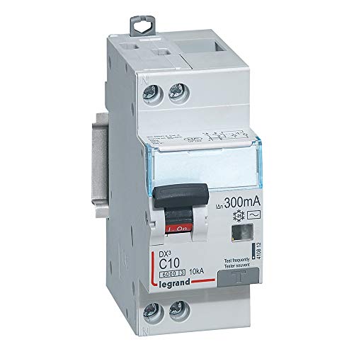 Legrand 410812 Disjoncteur différentiel monobloc DX³6000 10kA arrivée haute et départ bas à vis, U+N 230V, 10A typeAC, 300mA