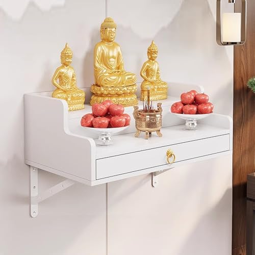 Wall-Mounted Meditation Altar Table with Drawer - Ideal for Home Office Prayer Space, Zen Decor, Compact Design for Mindfulness and Spiritual Practices