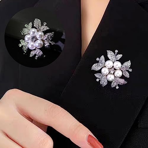 Image of Crystal Pearl Flower Brooches Pins Fashion Beautiful Created Rhinestone Floral Brooch Good Idea for Party Dance Wedding Banquet for Elegant Women Girl