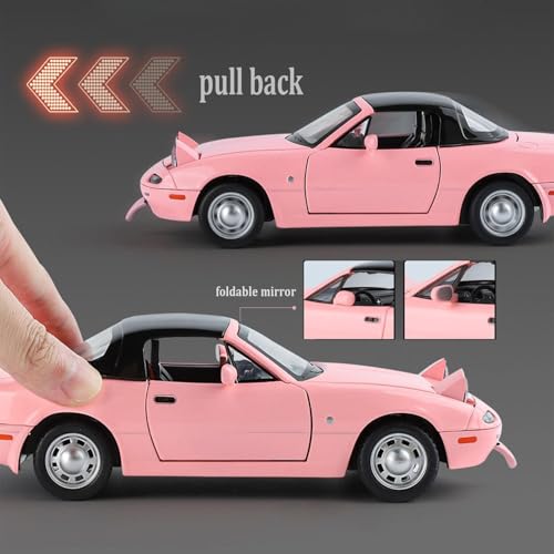 Image of 1:24 Mazda Miata MX-5 Diecast Model Car - Pull Back Metal Sports Toy Car with Light & Sound, Openable Doors - Collectible Toy Gift for Kids & Adults (Pink)
