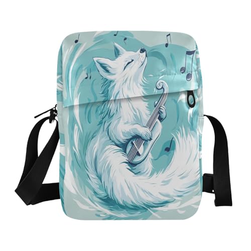 messenger bags shoulder bags Cross Body Purses Adjustable Strap for Travel Travel- White Fox Play Music Blue