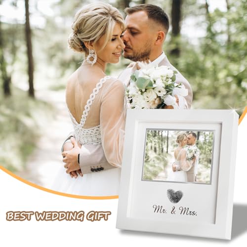 Heart Thumbprint Wedding Picture Frame with Ink Kit, Engagement Gifts for Couples Keepsake Wedding Registry Search Personalized Bridal Shower Gifts for Mr And Mrs Newlywed (White) - Image 4