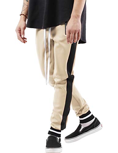Mens Stripe Stretch Skinny Fit Track Pants (2X-Large, tp0180_Sand)