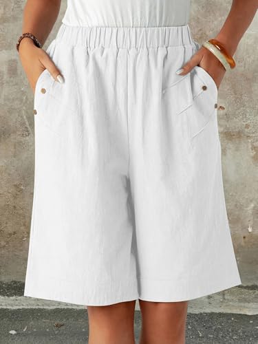 Womens High Waist Bermuda Shorts Linen Loose Fit Capri Pants with Pockets Wide Leg Summer Shorts2