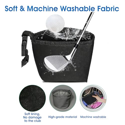 JWRHUH Golfball Reinigungstasche & Golfschläger Reiniger Tasche – Wasserdichtes Golf Reinigungsbeutel mit Abnehmbarem Clip, Tragbare Mikrofaser Waschtasche für Golfbälle und Schläger – Schwarz