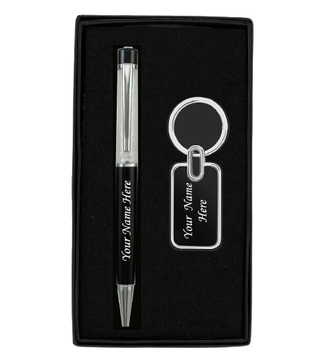Tempt - Personalized Pen Black Diamond & Personalized Keychain with Name, Best For Diwali Gifting,Corporate Gifting