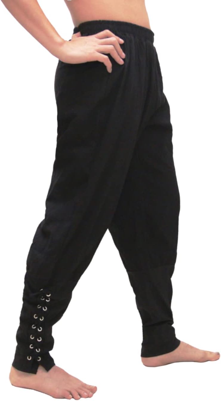 BslingerieMens Medieval Pirate Pants Renaissance Costume Lace Up Casual Trousers