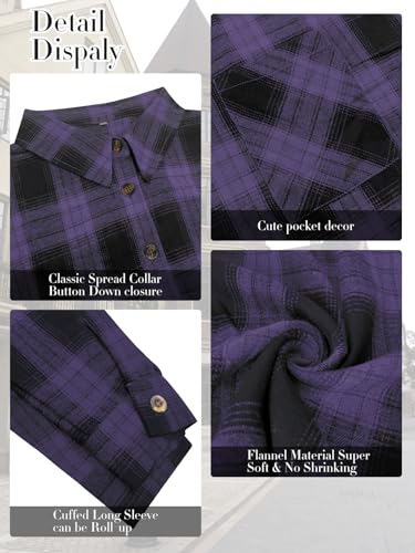 VISLILY Plus-Size-Tops for Women Casual Button Down Flannel Plaid Shirts Long Sleeve Tunics Collared Dressy Blouses XL-5XL4