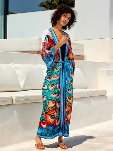 Image of Women's Kimono Cover Up Long Beach Dress Swimsuit Cover Ups Colorful Cardigan Lightweight Robe for Swimwear