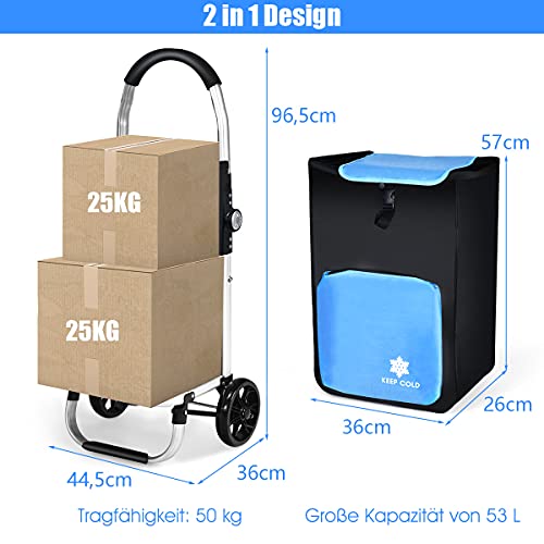 GOPLUS Klappbarer Einkaufstrolley, Einkaufswagen auf Rollen, mit Abnehmbarer Oxford-Tasche und isoliertem Kühlfach… – Bild 7