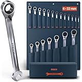 PRESCH Clés à cliquet réversibles 20 pcs. (6 32mm) avec sacoche   Angle de reprise minimal (jusqu'à 2,7°, 135 dents)   Cles plate à cliquets robustes usinées avec précision