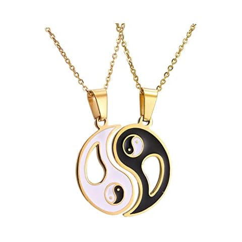 LAFATINA 2PCS Matching Yin Yang Pendant Necklace His Hers Couples Friendship Relationship Tai Chi Shape Pendant Necklace for Men Women Cover