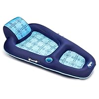 Aqua Luxury Water Lounge, X-Large, Inflatable Pool Float with Headrest, Backrest & Footrest, Navy/Light Blue