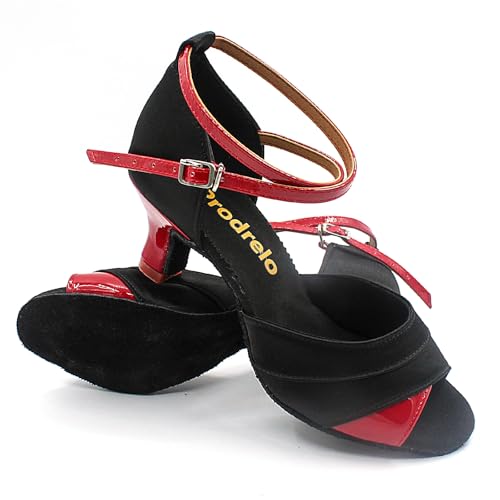 Women's Latin Salsa Dance Shoes,Black Satin Ballroom Heels,Cross-Strap Professional Practicing Shoes4