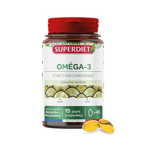 SUPERDIET - OMEGA 3 DHA EPA - Funzione cardiaca - Nutriterapia - Condizionato in Francia - 45 capsule