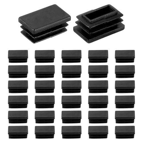 Image of uxcell 32 Pcs Rectangle Tubing End Caps 1 x 19 /32 Inch Plastic Hole Plugs Insert End Cap for Metal Tubing Post Chair Leg Table Bookshelves Furniture, Black