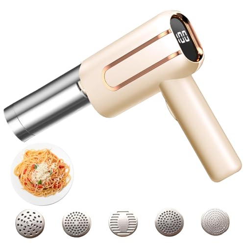 Pasta Machine, Handheld Electric Pasta Maker, 5-in-1 Cordless Noodle Maker, Electric Pasta Machine with Battery Level Display for Prepared Spaghetti/Fettuccine