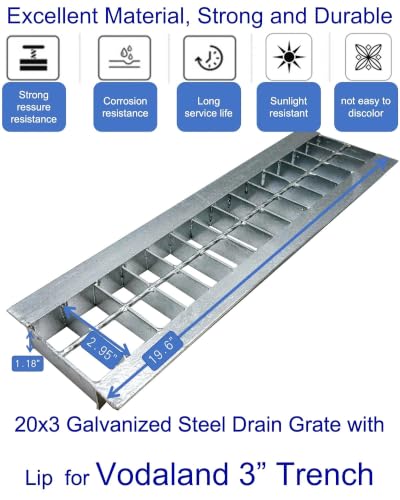 Image of Galvanized Steel Drain Grate with Lip, Channel Cover 20x3 in 2pk