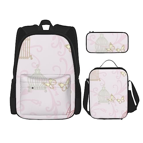 Sac à dos de voyage personnalisé aux finitions soignées, motif papillon rose et noir d'exception