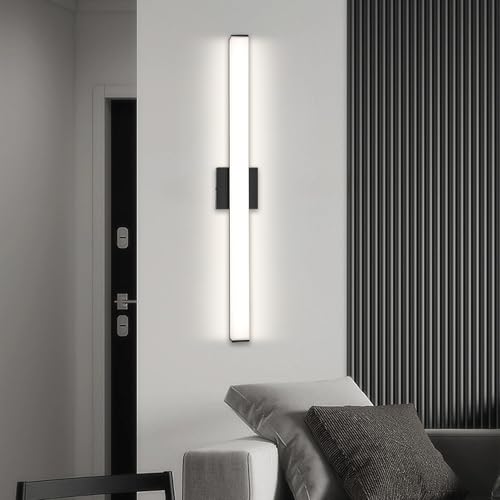 Image of Bathroom Vanity Light Brushed Nickel Square LED 24 inch 14W 4000K Natural White Light Wall Bar Lighting Fixtures Over Mirror (Matte Black, 31.5in 4000K Dimmable)