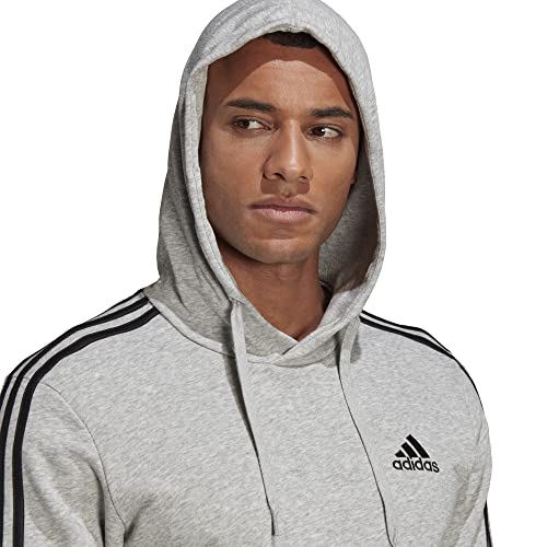 Adidas Men's Essentials 3-Stripes French Terry Hoodie, Medium Grey Heather/Black, Large #TOP4
