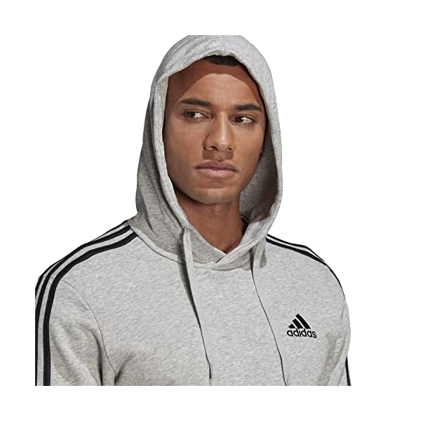 adidas,Essentials 3-Stripes Hoodie,Medium Grey Heather/Black,XLTG - Image 5
