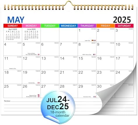 Wall Calendar 18 Month from Jul. 2024 to Dec. 2025, Month to View ...