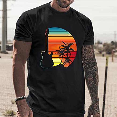 Workout Shirts For Men Novelty Patriotic Shirts For Men Short Sleeve Crewneck Golf Shirts For Men Letter Print Cooling Tank Top Men Distressed Mexican Peasant Blouse Streetwear Tee Tops Black #TOP3