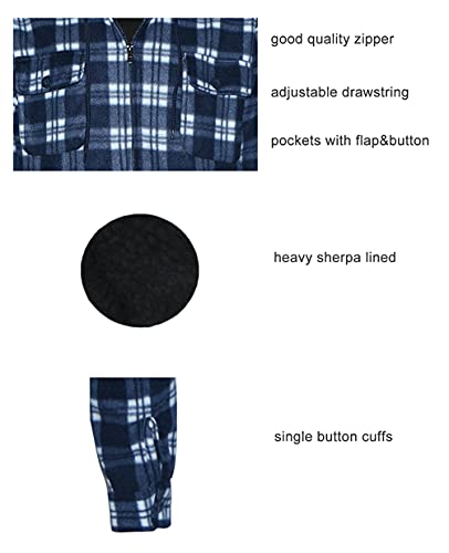 Mens Plaid Sherpa Lined Jacket Zip Up Heavy Fleece Hoodie Flannel Shirt Jacket4