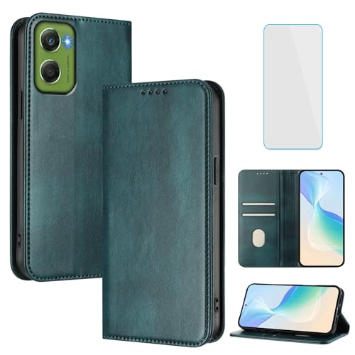 OUEAYIEN Funda para Motorola Moto G06/G06 Power Tapa Libro con Protector Pantalla Bloqueo RFID Cuero Carcasa Cartera Ranuras Tarjetas Vintage móvil Funda Motorola G 06 Go6 Power Moto G06Power Verde