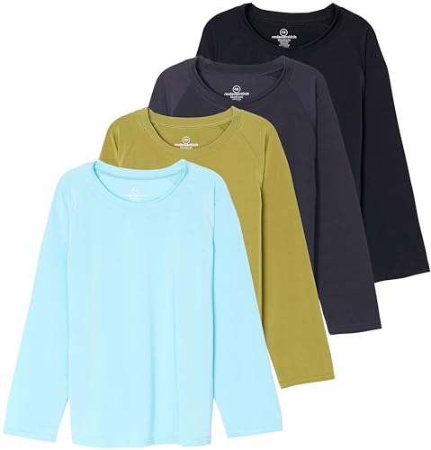 Image of Real Essentials 4 Pack: Girls' Rash Guard Swim Shirts - Long Sleeve UPF Sun Protection Tops (Ages 4-16)
