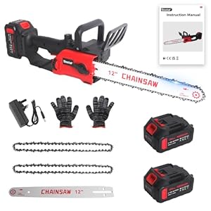Bostar 12 Inch Cordless Chainsaw Brushless Motor 1200W, Battery Powered Electric Chainsaw with 2X 3000mAh Batteries, Auto Oiling & Tool-Free Tension, Powerful Wood Cutter for Garden & Trees