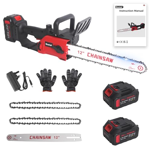 Bostar 12 Inch Cordless Chainsaw with 2 Batteries