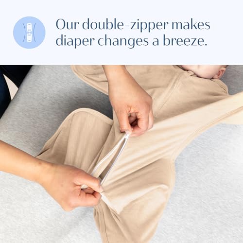 Image of SleepingBaby Zipadee-Zip Transition Swaddle - Cozy Baby Swaddling Blanket with Zipper Convenience - Roomy Wearable Blanket for Easy Diaper Changes - 3-6 Month - Balanced Beige Heather