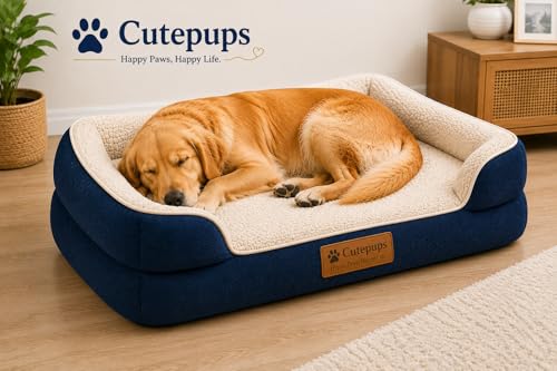Image of Cutepups Navy Blue Orthopedic Dog Bed Medium Size (M) - Soft Plush Washable Bed for Medium Dogs
