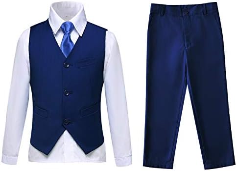 Boys Suit Kids Tuxedo Suits for Toddler Boy Ring Bearer Outfit Blue Formal Dresswear Vest Set Size 2