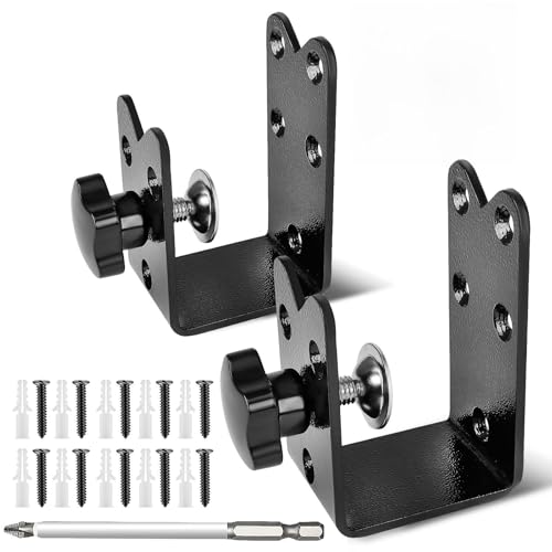 WWFFEN 2 Pcs Twist-to-Lock Door Barricade Brackets - Heavy Duty Steel U-Shaped Rust-Proof Powder Coated Security Door Reinforcement Door Jammer for Home Barn Shed Garage Gate