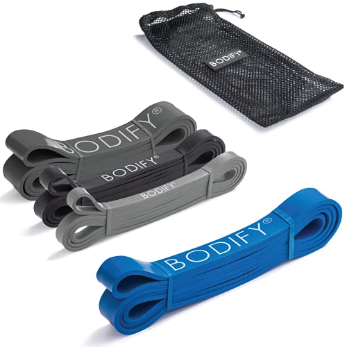Bodify® Premium Widerstandsbänder + Tasche | In original Studio Qualität, Resistance Bands für Krafttraining & Fitness, Klimmzugband, Fitnessbänder (Einzeln und im Set) (MITTEL | BLAU) Cover