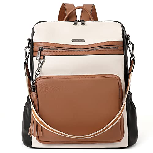 Image of CLUCI Women Backpack Purse Fashion Large, 1-5 Fine Lines Beige With Black Brown, Large