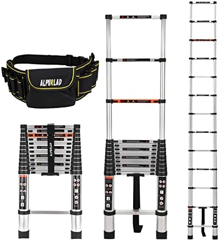 ALPURLAD Telescoping Ladder 12.5FT Aluminum Extension Ladders Lightweight Collapsible Ladder Telescopic Ladders for RV, Loft, Attic, Home, 330lbs Capacity