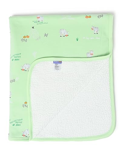 Image of Mi Arcus 100% Cotton Knitted Dual Layer Animal Print Warm Sherpa Blanket for Baby Boys Girls 0-12 M -Green 100x85 cm