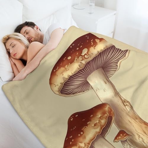 Plaid en flanelle douce imprimé champignons vintage, douceur Premium