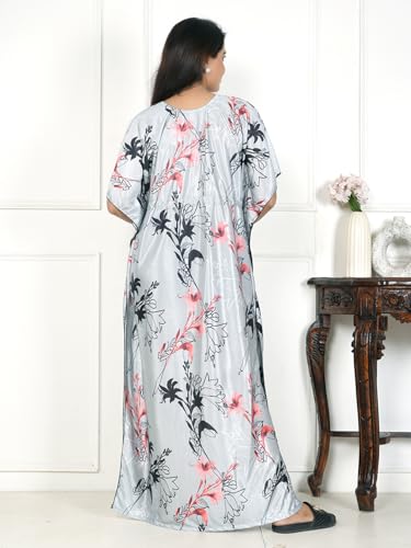 Image of Women's Printed Satin Blend Kaftan Nighty /Nightgown /Nightwear /Maxi WSR-185