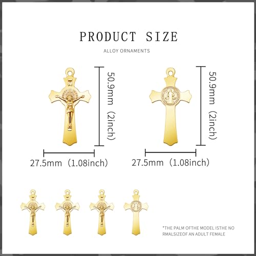 10Pcs Metal Saint Benedict Medals Cross Charm Rosary Center INRI Crucifix Pendant Beads DIY Catholic Jewelry Gifts Necklace Keychain for Men Women2