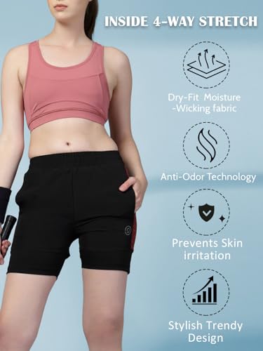 Image of CHKOKKO Gym Shorts for Women Workout Sports Running Quick Dry Fit Double Layer Inner Compression with Pockets Breathable Lightweight Wear