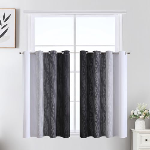 Image of Estelar Textiler Black and Greyish White Ombre Short Blackout Kitchen Curtains 36 Inch Long, Thermal Insulated Grommet Small Half Window Drapes for Cafe /Basement /RV Camper, 52Wx36L, 2 Panels