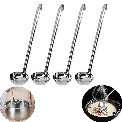VinBee 4 Pieces Stainless Steel Ladle Soup Metal Handle Ounce Ladle for Kitchen Cooking Soup Sauce 2 oz