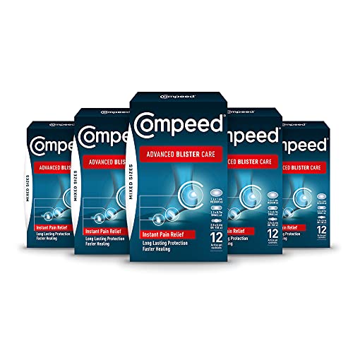 Compeed Advanced Blister Care Hydrocolloid Bandage Cushions 12 Ct Mixed Sizes Pads (5 Packs) Heel & Foot Blister Patches, Blister Prevention & Treatment Help, Waterproof, Packaging May Vary